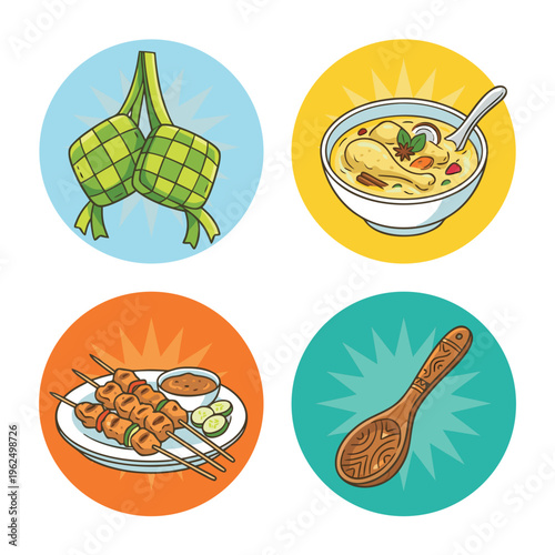 Traditional Southeast Asian Food and Utensils Collection.