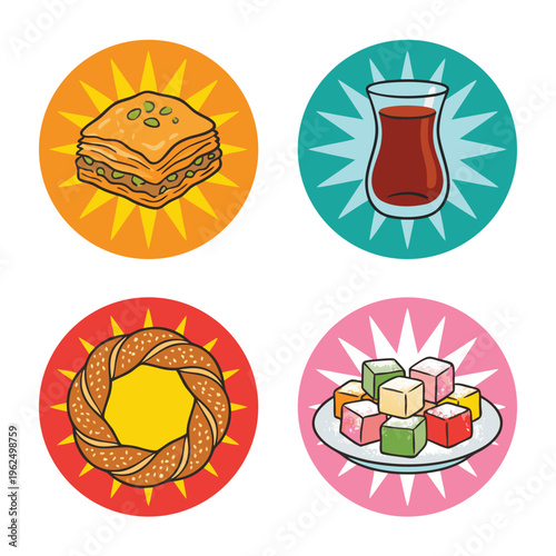 Traditional Turkish Desserts and Drinks Collection.