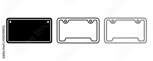 Blank Car License Plate Frame Template Vector Icon Set