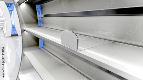 Tableau sur toile Close-up of empty clear display organizer box on supermarket shelf