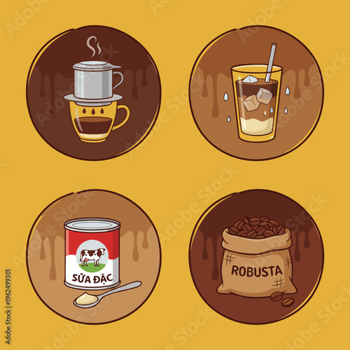 Vietnamese Coffee Icons Set.