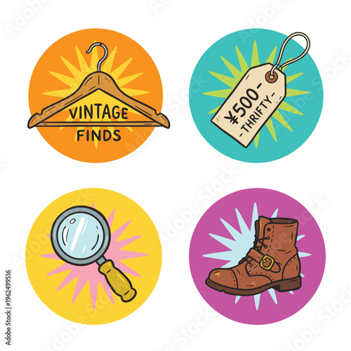 Vintage Finds and Thrift Shopping Icons.