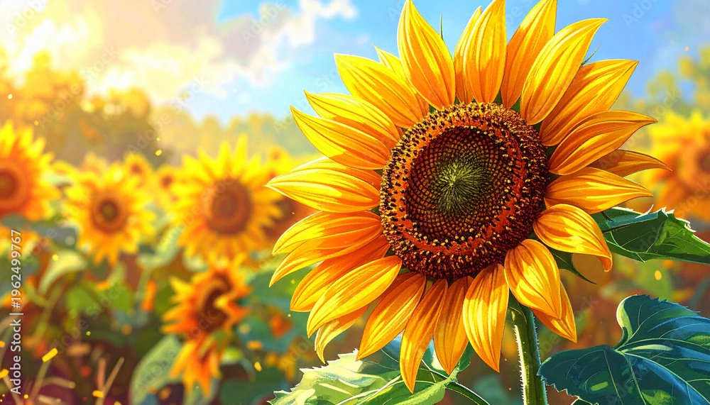 Obraz premium A vibrant hand-drawn illustration of a blooming sunflower