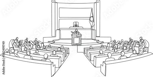 lecture hall with students and professor
