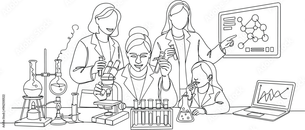 Obraz premium scientists working in laboratory with test tubes and equipment