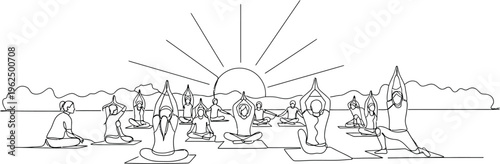 yoga group outdoor sunny landscape