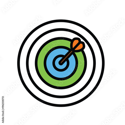 A colorful illustration of a target with an arrow hitting the bullseye center perfectly
