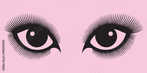 Eyes, Female Eyes, Eyelashes, Pink Background, Vector Illustration, Eye Close-up, Cosmetic Concept
