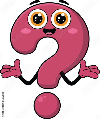 cute pink question mark mascot character with happy face
