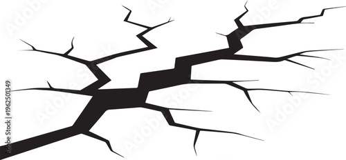Cracked, broken, fractured line, fractured shape, black crack, vector crack, isolated crack, damaged texture