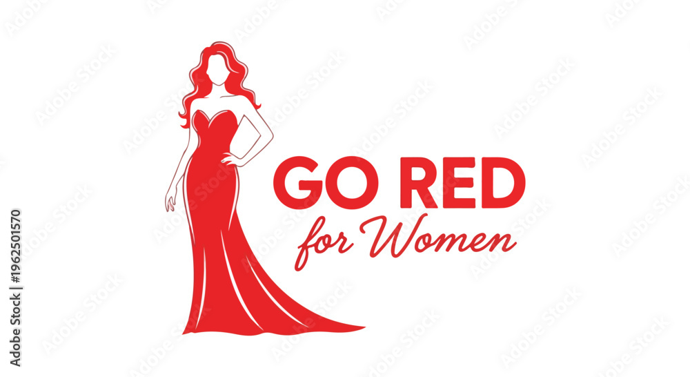 Fototapeta premium Logo of Go Red for Women campaign featuring a red dress and silhouette of a woman.