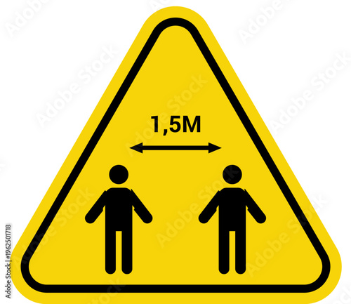 Social distancing warning sign 15 meter distance between people icon safety symbol for public spaces vector illustration