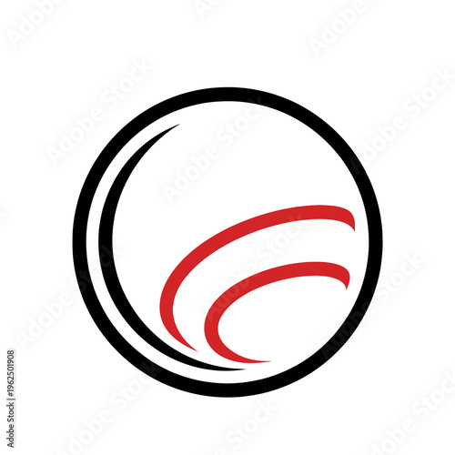 Fotografie A stylized logo featuring a black circle with red curved lines on a white backgr