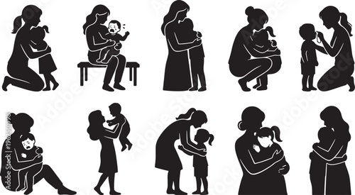 Silhouettes of diverse people in various poses and activities diversity activity