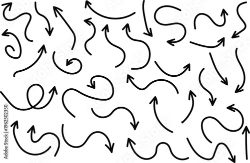 Hand-drawn Marker Line Arrow, Marker Pen Line Brush Hand-drawn Arrow Stroke Sketch Element Shape Graphic Vector. Doodles Underline Circle Frame Icon. Vector illustration