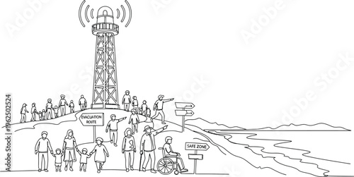 cityscape with cell tower and people