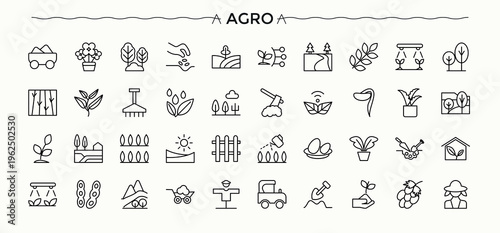 Agro icon set. Minimal linear icons. Editable vector illustration. Farm related icon set. Contain linear sign harvest, gardening, farm, agriculture, garden and more.