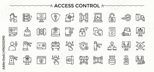 Access Control icon set. Icons for website. Editable stroke. Vector collection. Biometric simple icon set. Contains outline symbols like control, identity, identification, key, security and more.