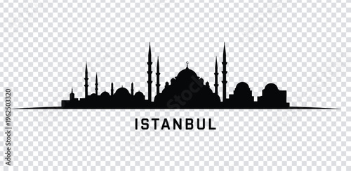 Canvas Print Vector illustration black silhouette of istanbul city skyline with mosques and m