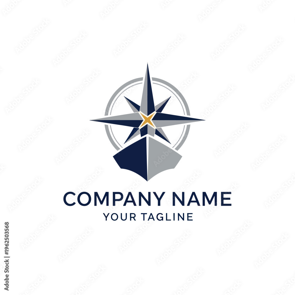 Fototapeta premium Compass and Ship Logo Design with Nautical Star and Circular Frame.