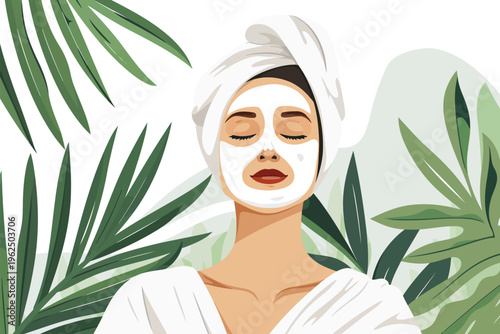 arabic woman relaxing with a luxurious facial mask sp isolated vector style