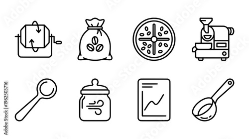 Coffee production process line art icons design elements isolated on white