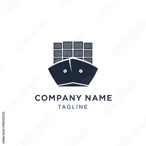 Cargo Ship Logo Design Featuring Container Stack and Bow View.