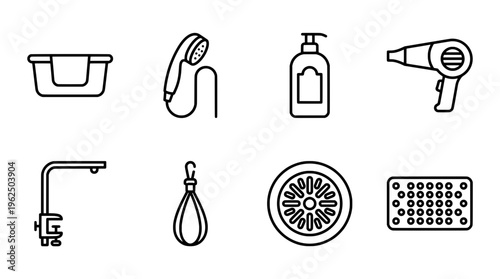 Black and white grooming equipment icons isolated on a white background