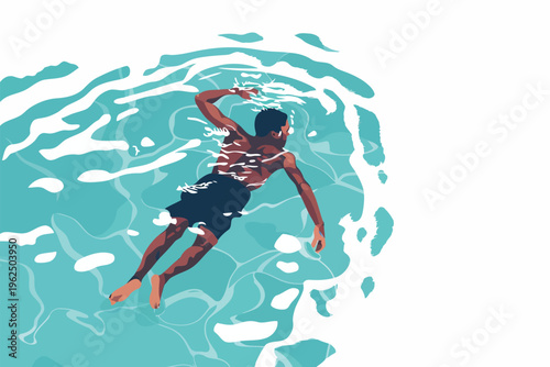 black man swiming in pool top veiw stock image isolated vector style