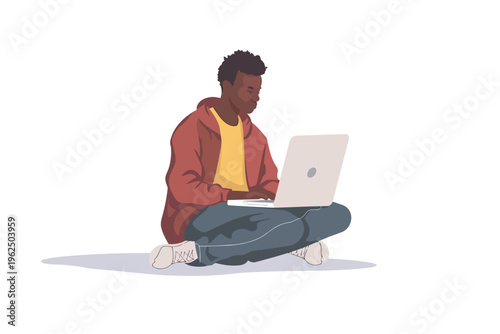 black man using laptop stock image isolated vector style