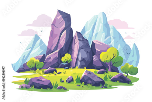 Boulder Field in a Mountain Valley stock image isolated vector style