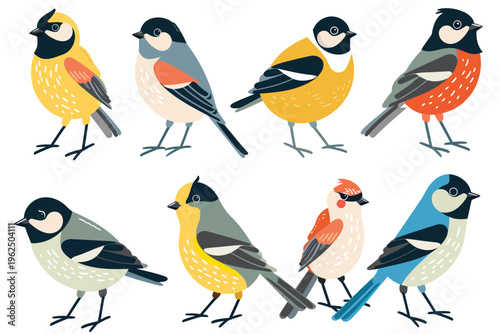 Colorful birds set stock image isolated vector style