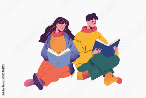 couple reading book stock image isolated vector style