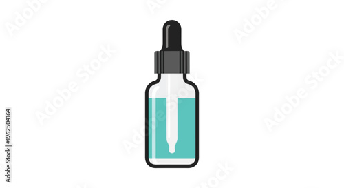 Glass dropper bottle with turquoise liquid in minimalist black outline for medical or wellness branding