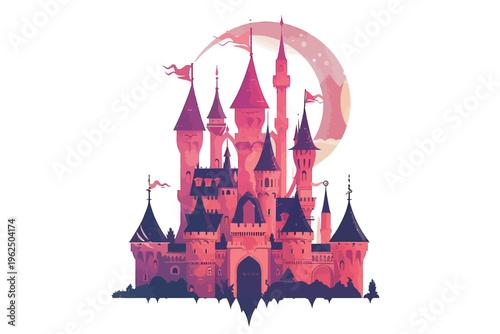 Enchanted Castle with Moonlight stock image isolated vector style