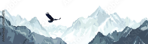 Eagle Soaring Over Mountain Peaks isolated vector style
