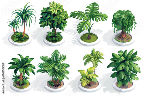 Exotic Jungle Plants Isometric Collection stock image isolated vector style