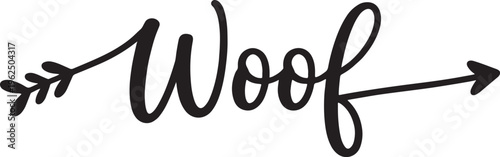 Black script text woof with arrow and leaf embellishment also transparent background lettering calligraphy