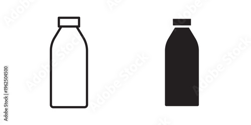 Milk bottle icon designed in black stroke and fill styles, isolated on a white background. Ideal for dairy, beverage, and food-related concepts.