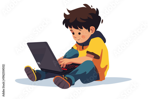 kid using laptop stock image isolated vector style