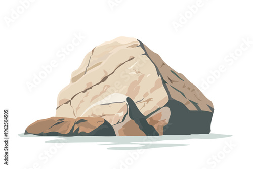 Large Rock by the Ocean Shore stock image isolated vector style