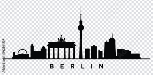 Vector illustration black silhouette of berlin city skyline with famous landmarks