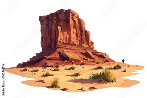 Large Rock Formation in Desert stock image isolated vector style