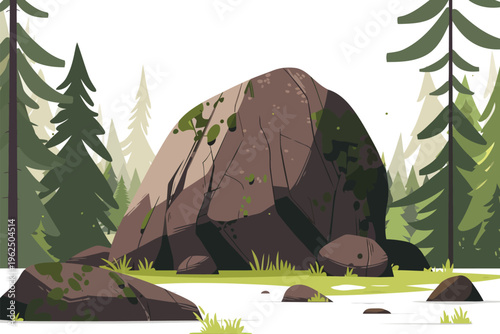 Large Rock in a Forest Clearing stock image isolated vector style