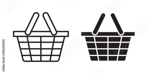 Shopping basket icon designed in black stroke and fill styles, isolated on a white background. Ideal for e-commerce, retail, and online shopping concepts.