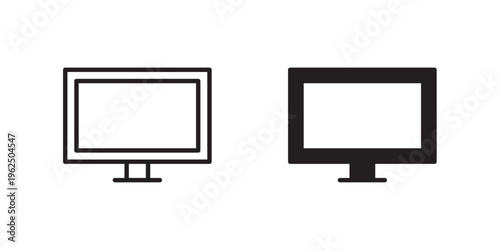 TV icon designed in black stroke and fill styles, isolated on a white background. Ideal for television, media, and entertainment concepts.