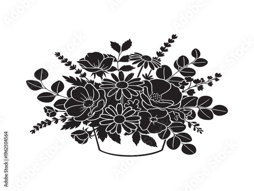 Rustic flower arrangement silhouette with natural countryside charm 