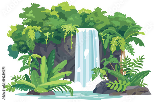 lush rainforest with waterfall stock image isolated vector style