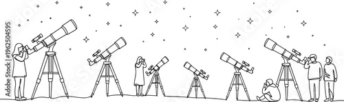 people looking at stars with telescopes