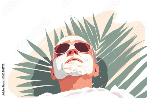 old man relaxing with a luxurious facial mask spa day isolated vector style